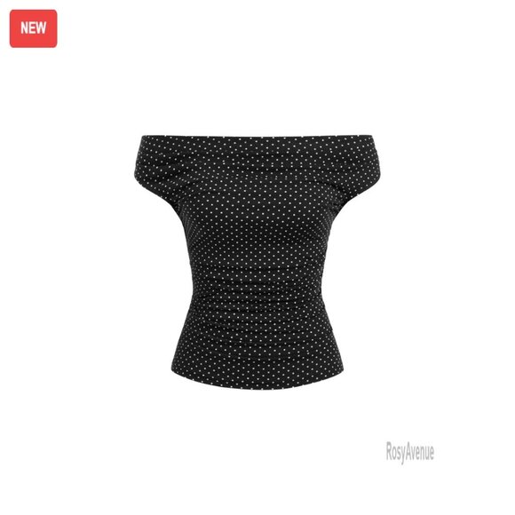 Tops - Polka Dot Crop Tank Top with Boat Neck and Ruched Detail